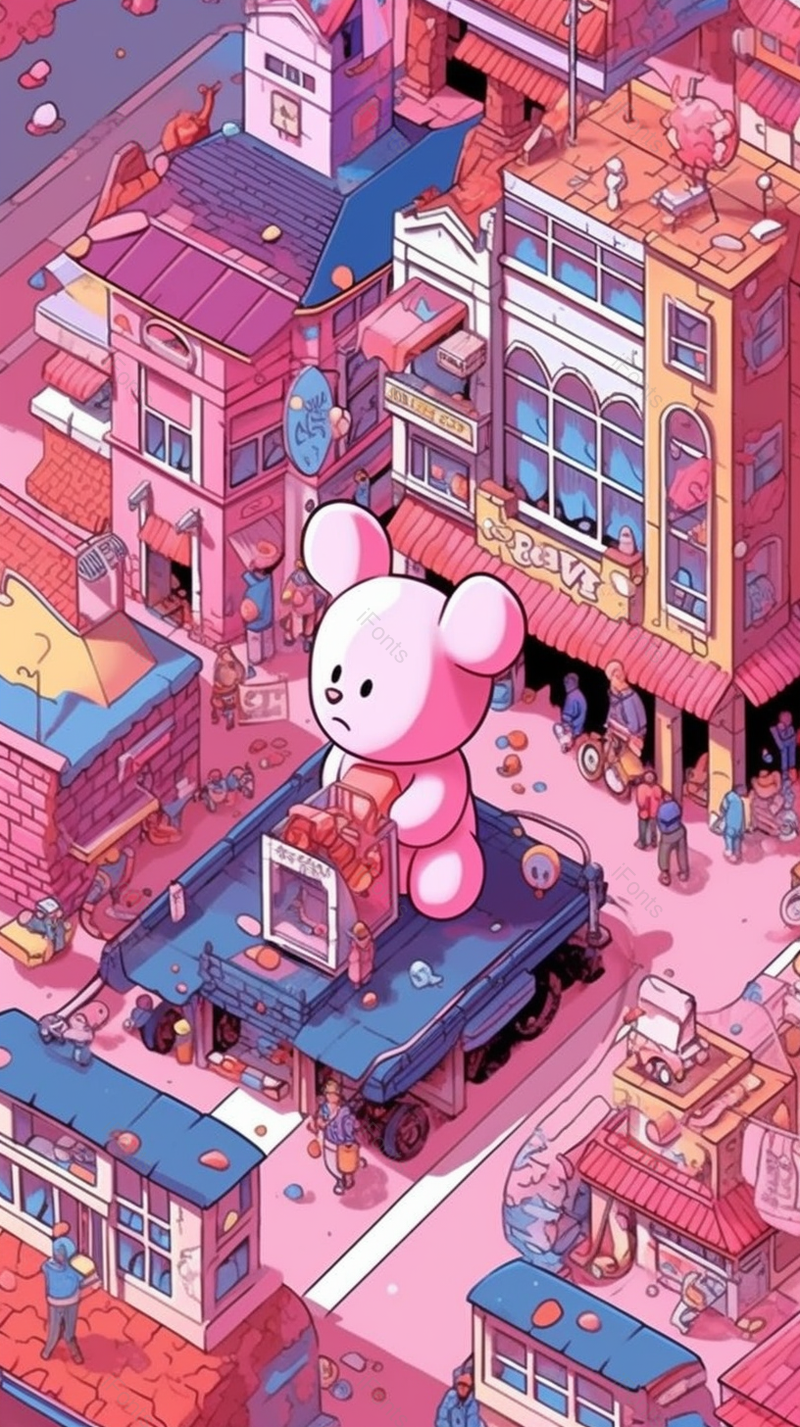 在楼顶玩耍的玩具小熊楼房房屋城市六一儿童节背景粉色插画,插画/手绘图,插画/手绘图库,插画/手绘图下载,插画/手绘